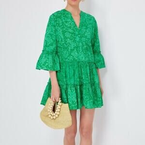 Hyacinth House by Tuckernuck Quidnet Ruffle Tiered Mini Dress Green Floral S